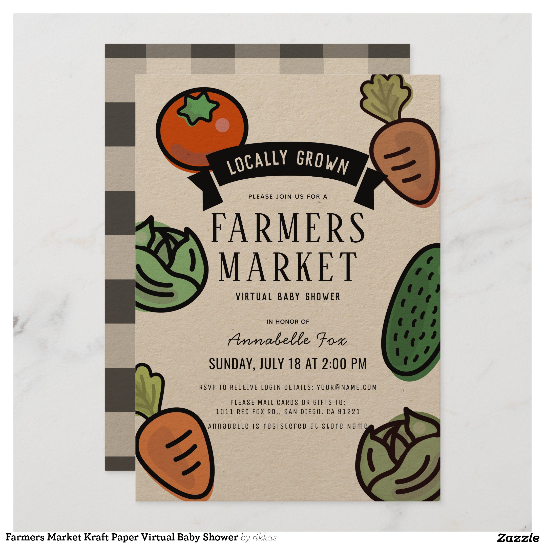 Farmers Market Kraft Paper Virtual Baby Shower Invitation
