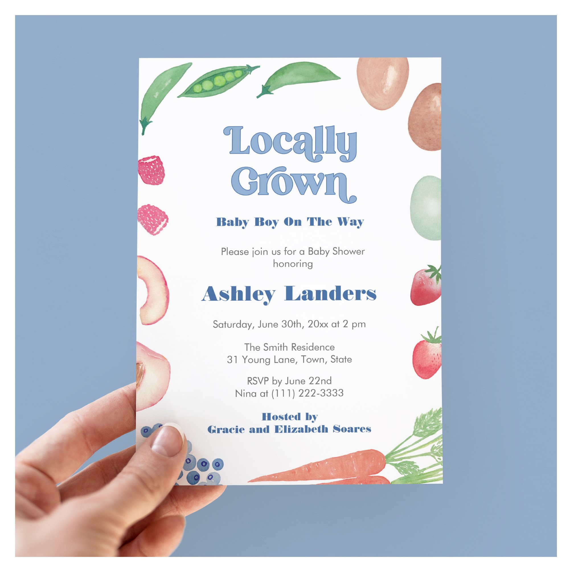 Farmer's Market Little Boy Baby Shower Invitation