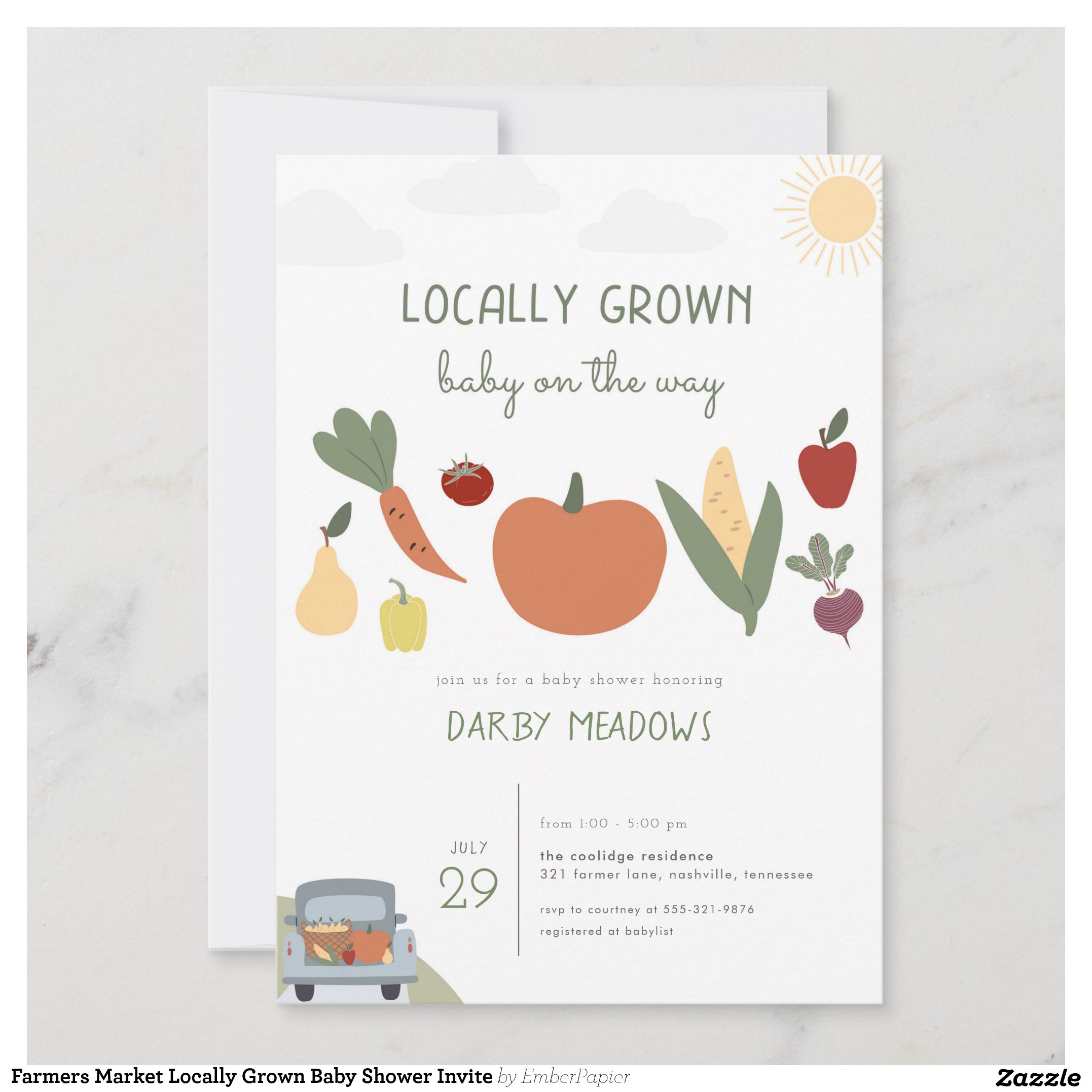 Farmers Market Locally Grown Baby Shower Invite
