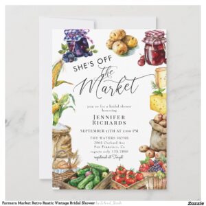 Farmers Market Retro Rustic Vintage Bridal Shower Invitation