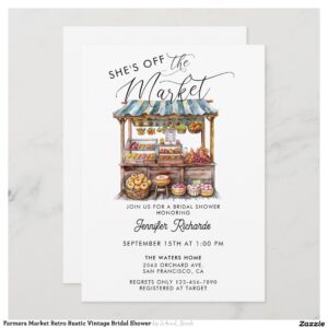 Farmers Market Retro Rustic Vintage Bridal Shower Invitation