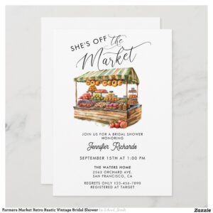 Farmers Market Retro Rustic Vintage Bridal Shower Invitation