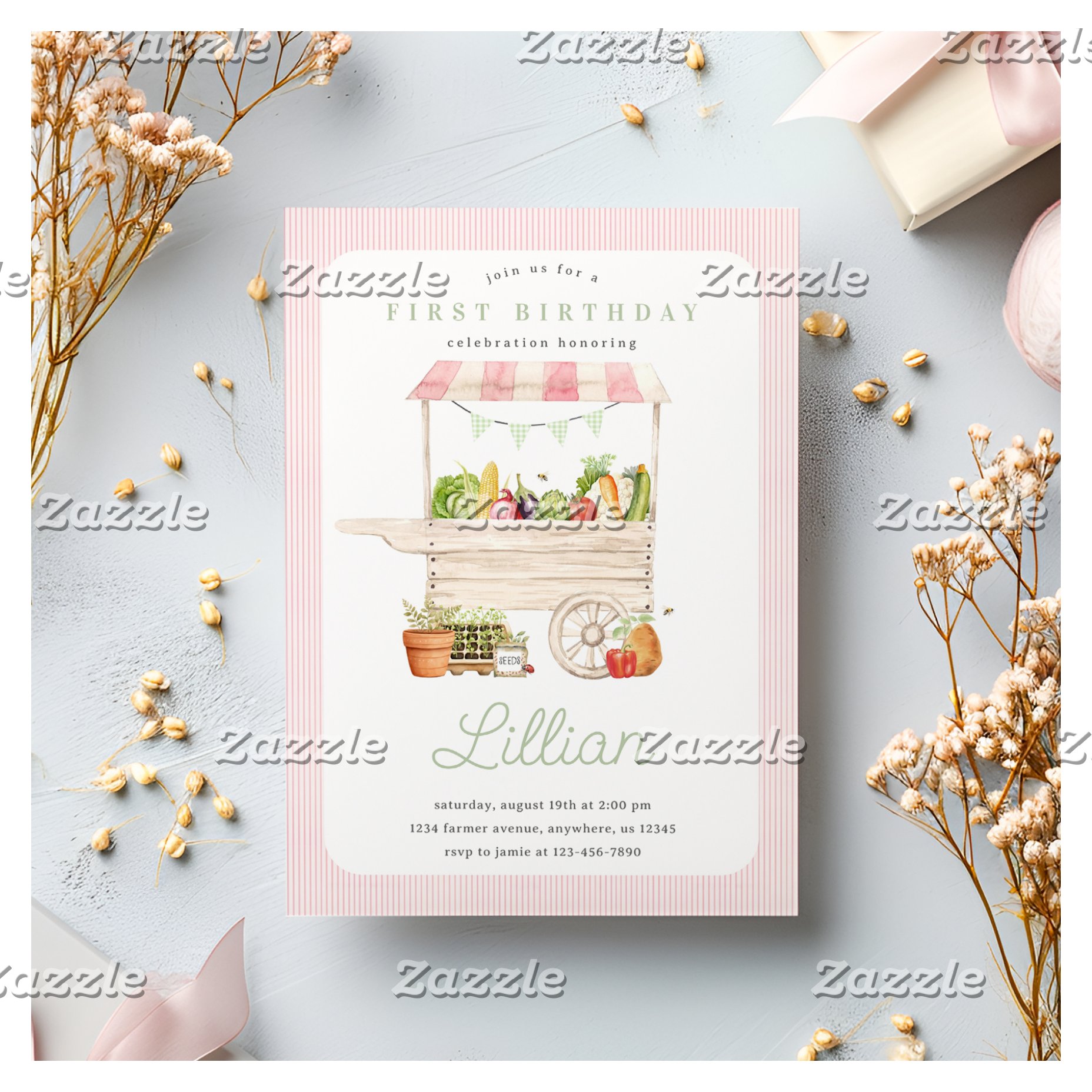 Farmers Market Stand Fruit and Vegetable Birthday Invitation