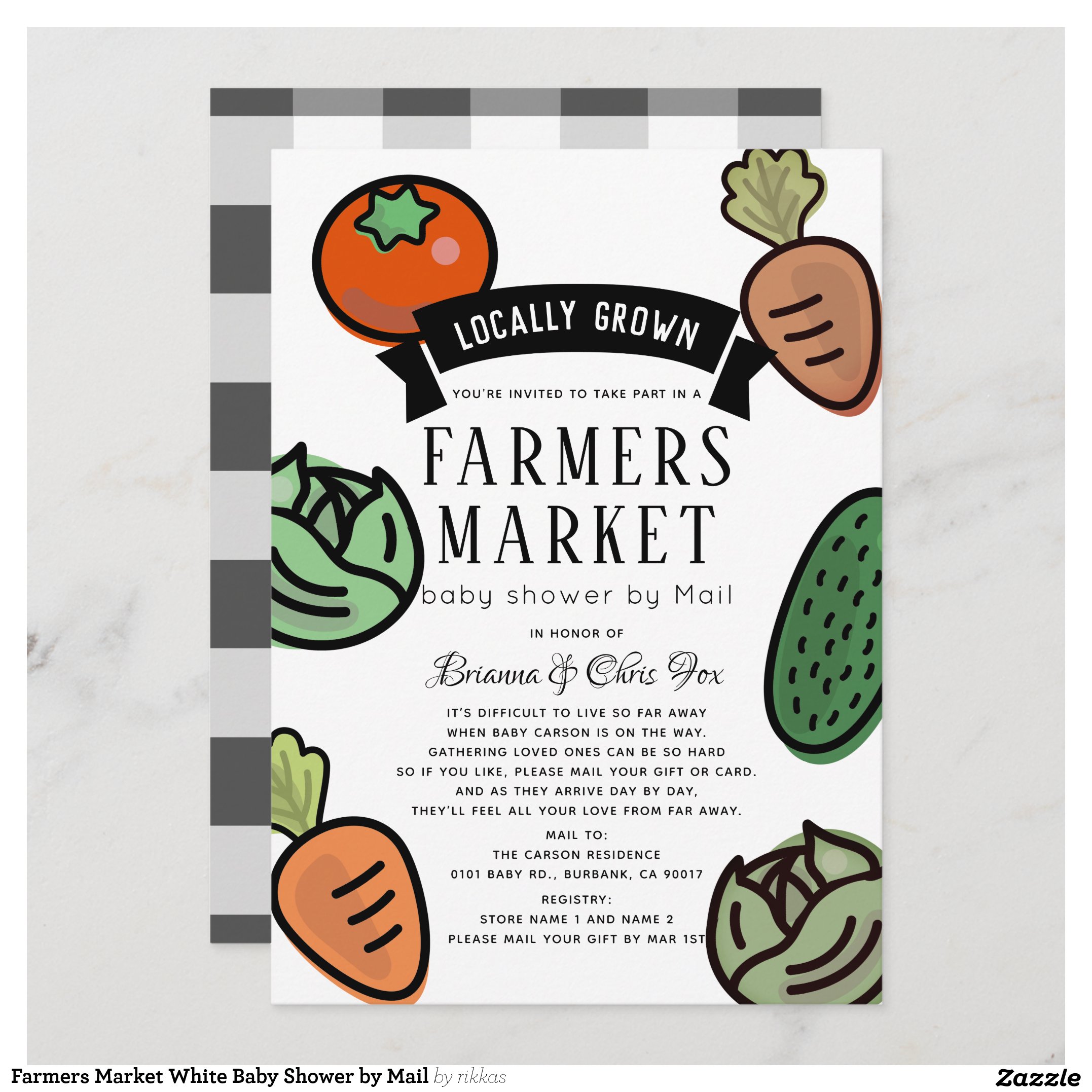 Farmers Market White Baby Shower by Mail Invitation
