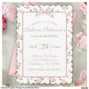 Feminine Coquette Vintage Floral Birthday Party Invitation