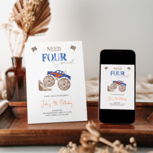 Fiery Blue Monster Truck 4th Invitation