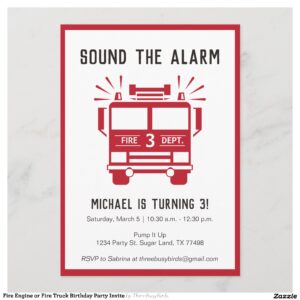 Fire Engine or Fire Truck Birthday Party Invite