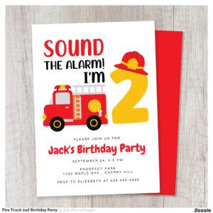 Fire Truck 2nd Birthday Party Invitation