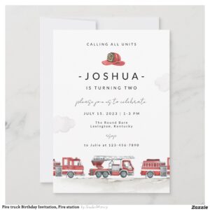 Fire truck Birthday Invitation, Fire station Invitation