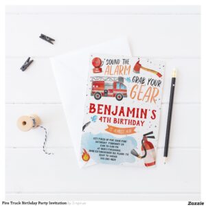 Fire Truck Birthday Party Invitation