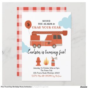 Fire Truck Boy Birthday Party Invitation