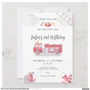 Fire truck call all units Birthday Boy Invitation