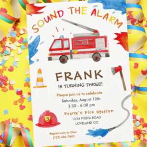 Fire Truck Fire Engine Birthday Party Invitation