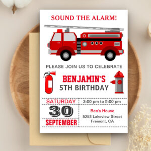 Fire Truck Firefighter Birthday Party Invitation
