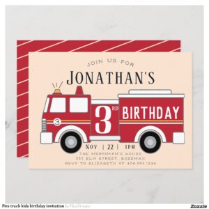 Fire truck kids birthday invitation