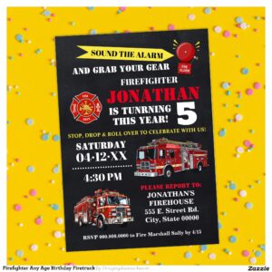 Firefighter Any Age Birthday Firetruck Invitation