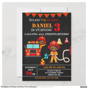 Firefighter birthday invitation Fire truck party