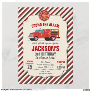 Firefighter Birthday Invitation for Kids