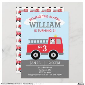 Firetruck Birthday Invitation Fireman Party