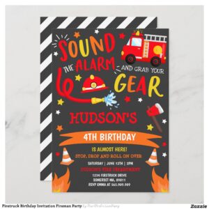 Firetruck Birthday Invitation Fireman Party