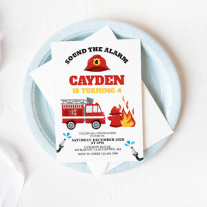 Firetruck Firefighter Birthday Party Invitation