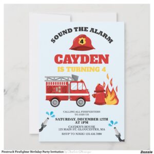 Firetruck Firefighter Birthday Party Invitation