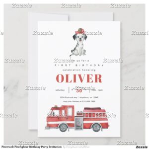 Firetruck Firefighter Birthday Party Invitation