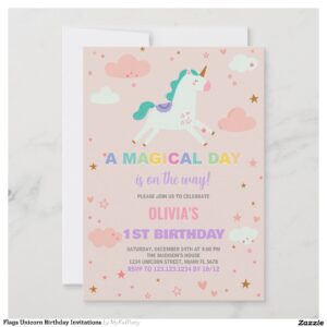 Flags Unicorn Birthday Invitations