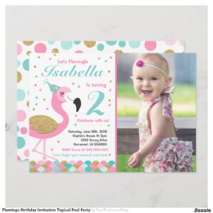 Flamingo Birthday Invitation Topical Pool Party