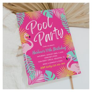 Flamingo Pool Party Birthday Invitation Pool