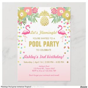 Flamingo Pool party invitation Tropical