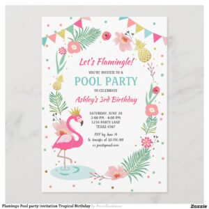 Flamingo Pool party invitation Tropical Birthday