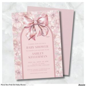 Floral Bow Pink Girl Baby Shower Invitation