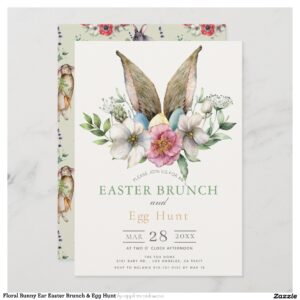 Floral Bunny Ear Easter Brunch & Egg Hunt Invitation