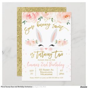 Floral bunny face 2nd Birthday Invitation