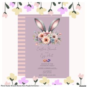Floral Easter Brunch Bunny Ears Purple Invitation