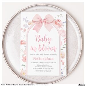Floral Pink Bow Baby in Bloom Baby Shower Invitation