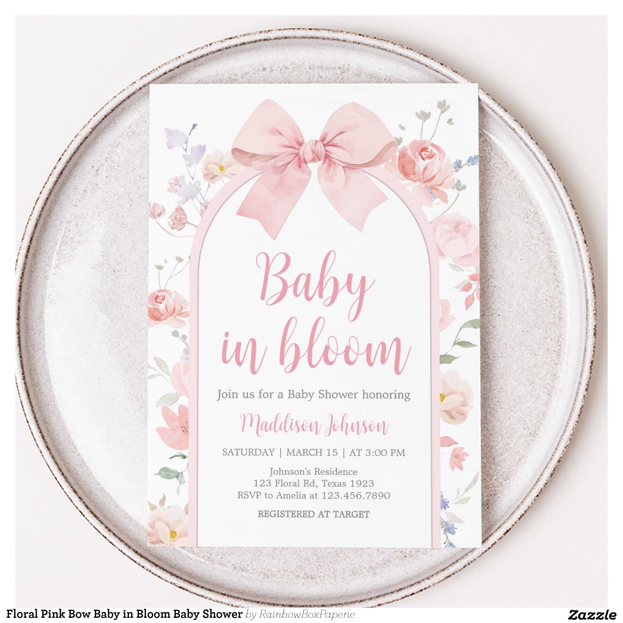 Floral Pink Bow Baby in Bloom Baby Shower Invitation