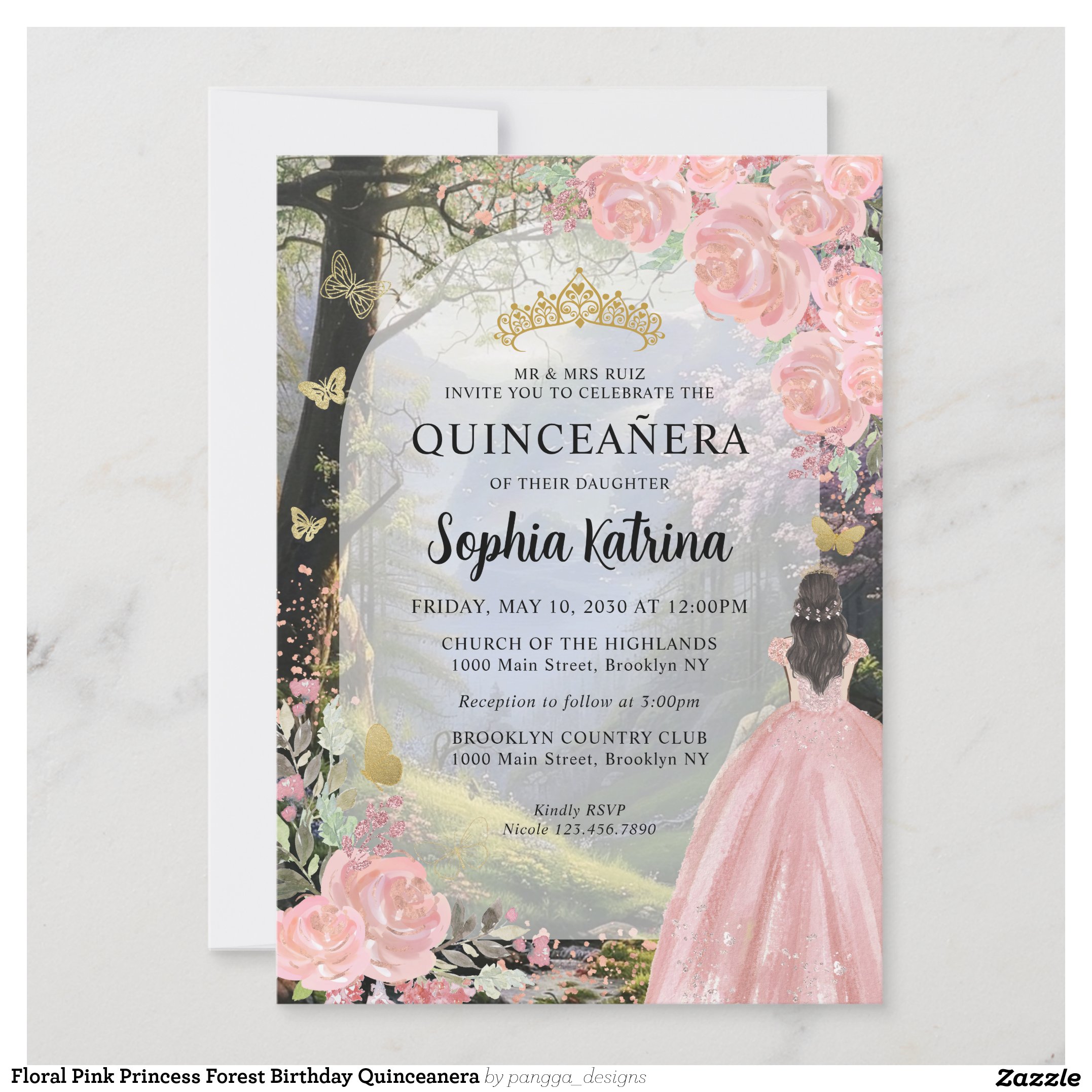 Floral Pink Princess Forest Birthday Quinceanera Invitation