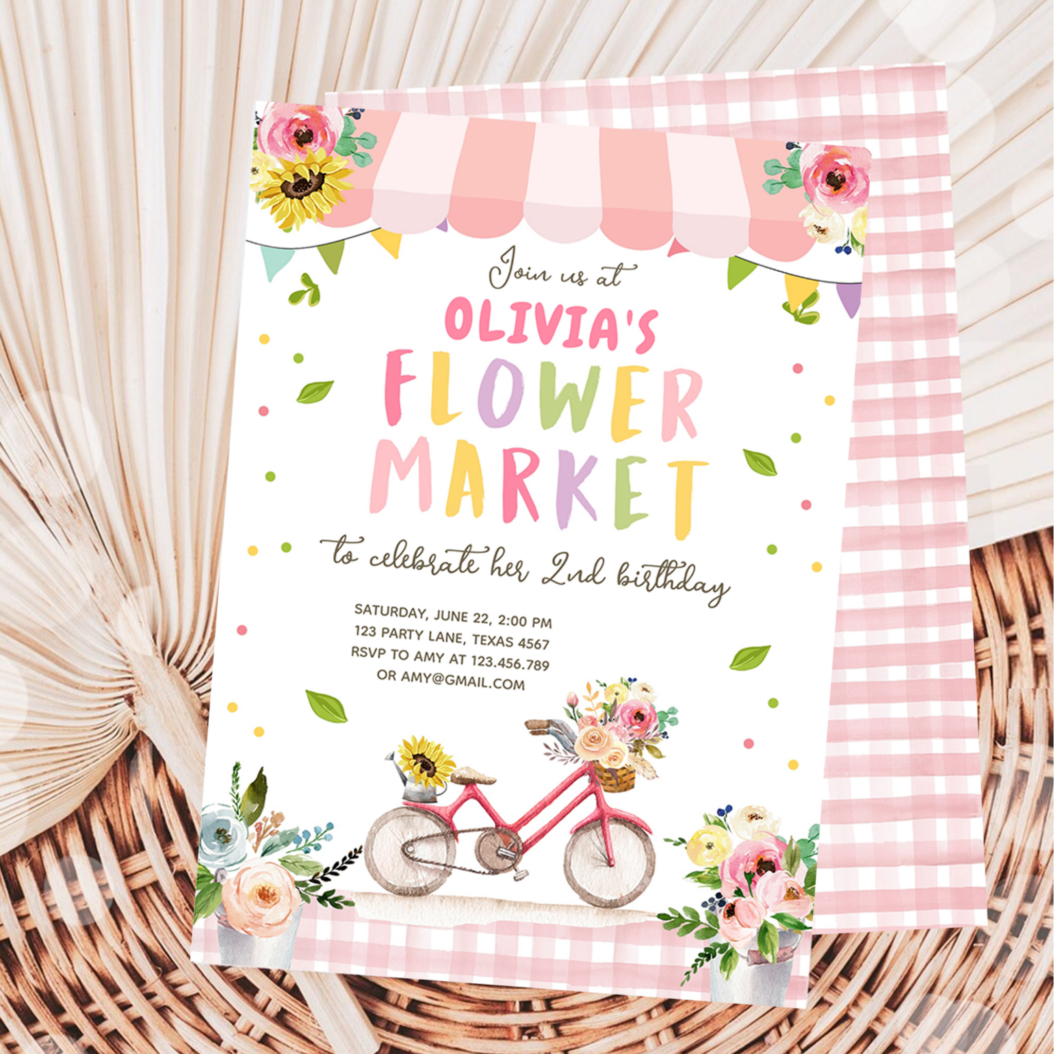 Flower Market Home Grown Farmers Girl Birthday Invitation