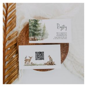 Forest Woodland Animals Baby Registry QR Code Enclosure Card