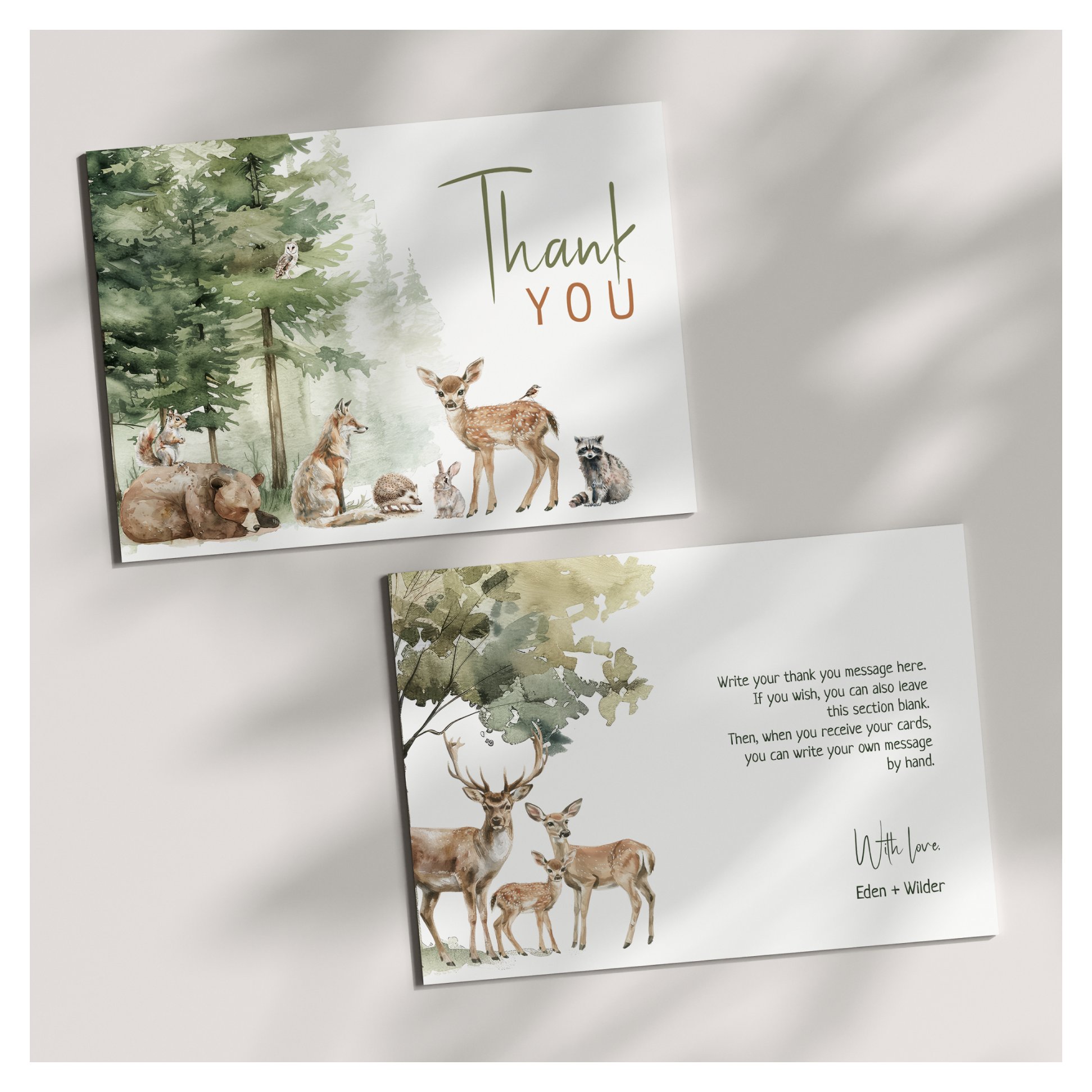 Forest Woodland Animals Baby Shower Flat Thank You Card