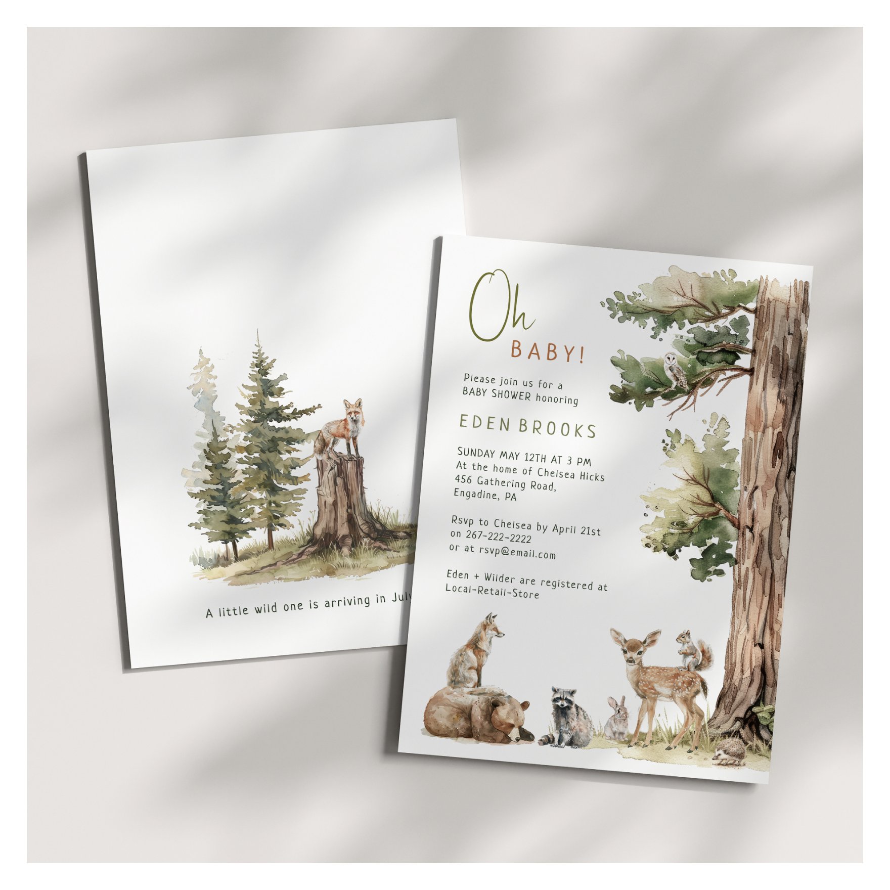 Forest Woodland Animals Oh Baby! Baby Shower Invitation