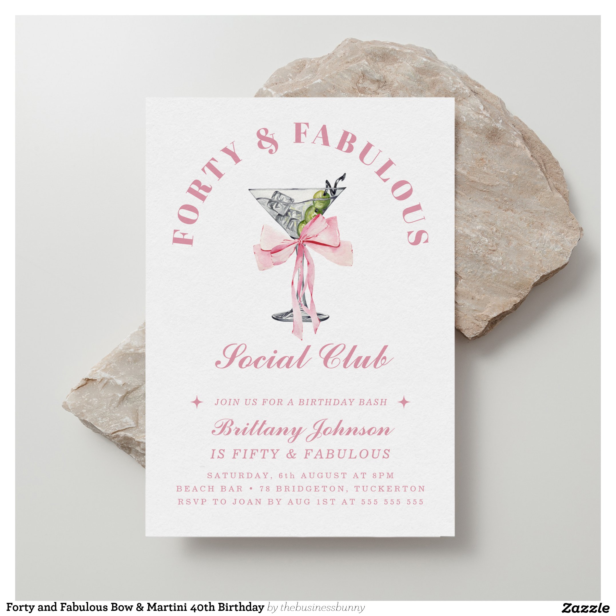 Forty and Fabulous Bow & Martini 40th Birthday Invitation