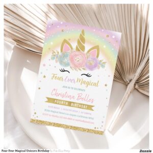 Four Ever Magical Unicorn Birthday Invitation