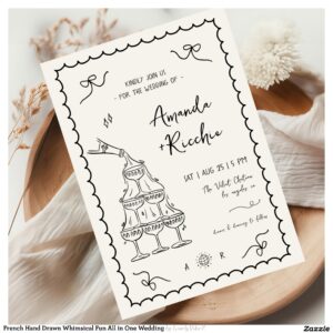 French Hand Drawn Whimsical Fun All in One Wedding Invitation