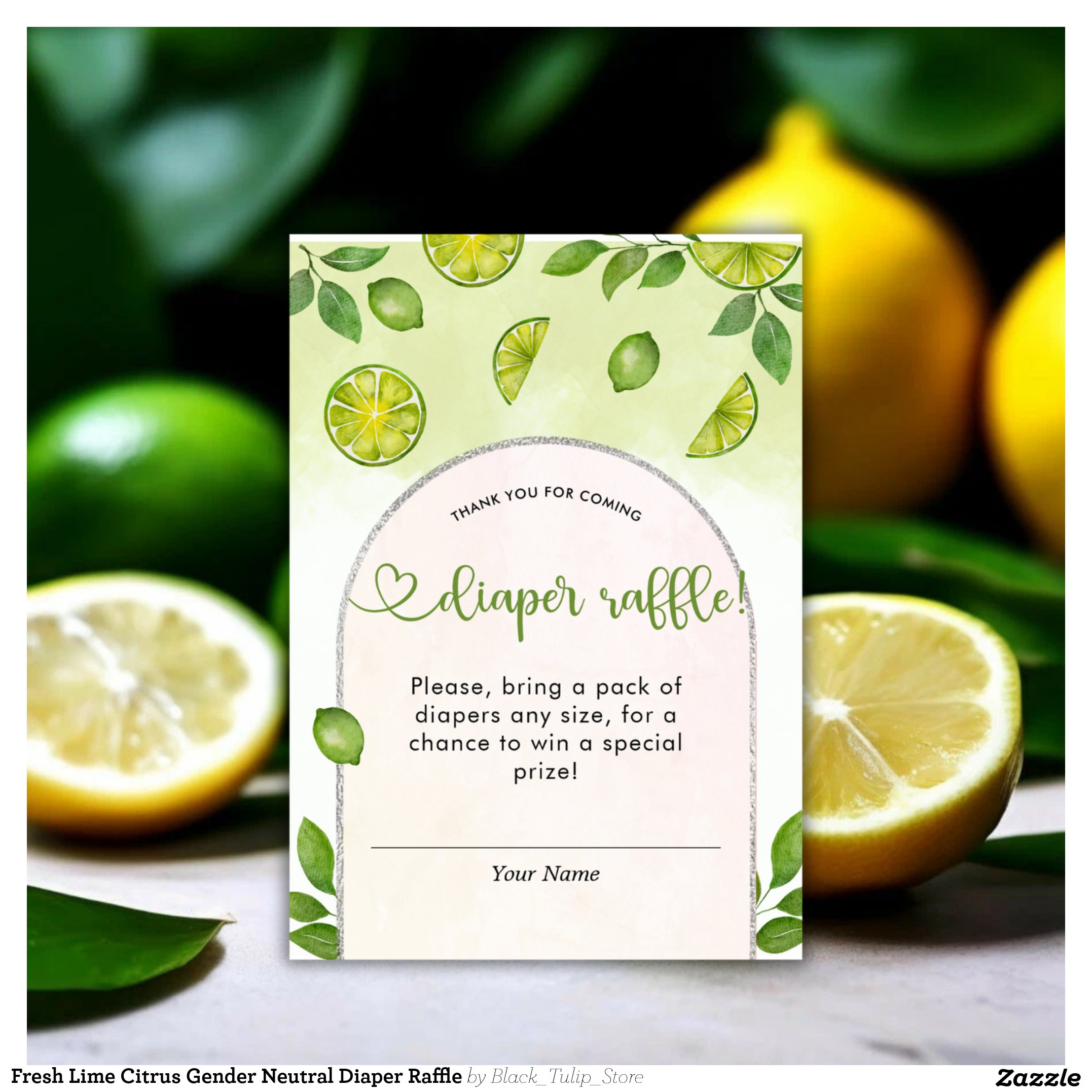 Fresh Lime Citrus Gender Neutral Diaper Raffle Enclosure Card