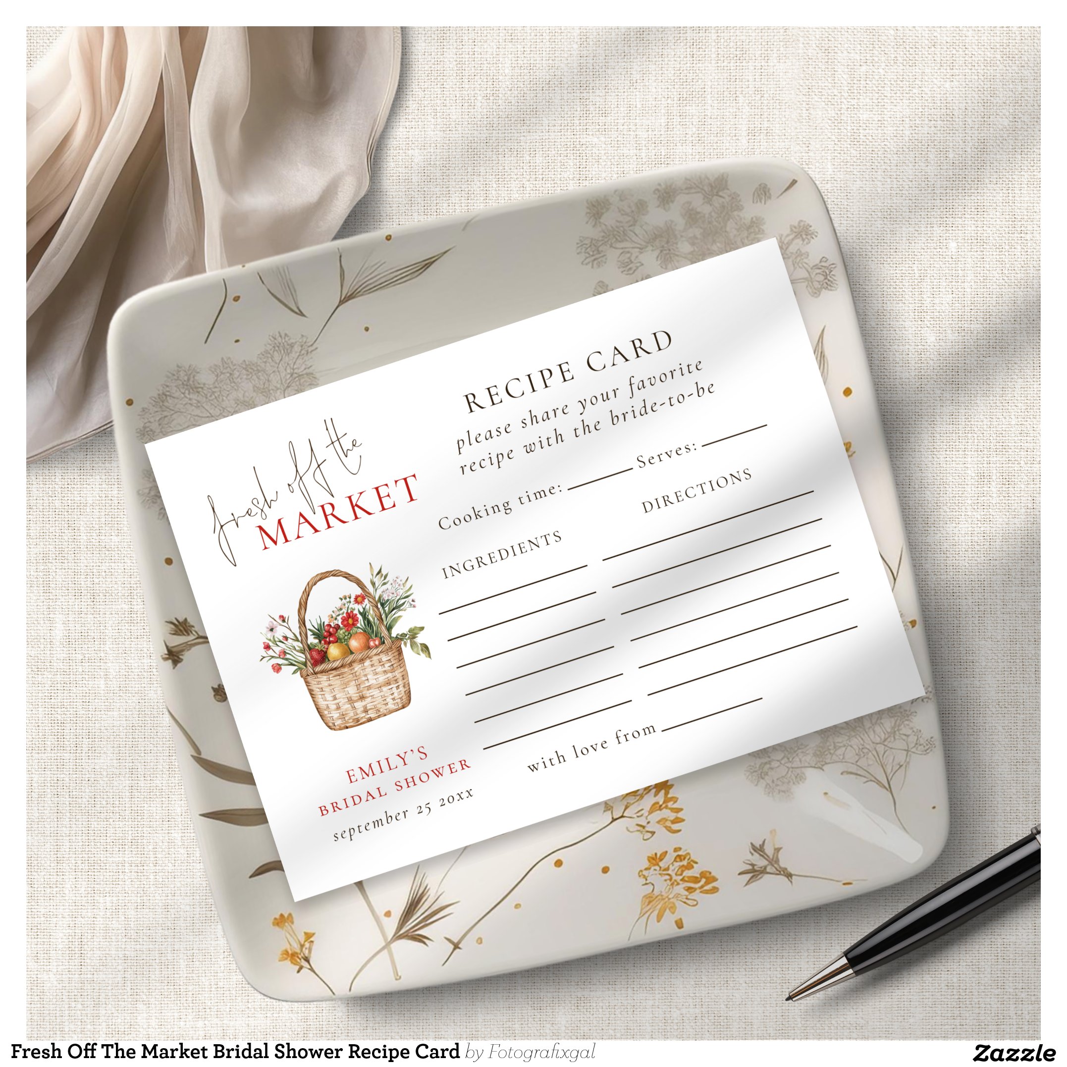 Fresh Off The Market Bridal Shower Recipe Card