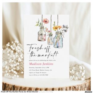 Fresh Off The Market Floral Jar Bridal Shower Invitation