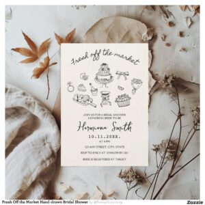 Fresh Off the Market Hand-drawn Bridal Shower Invitation